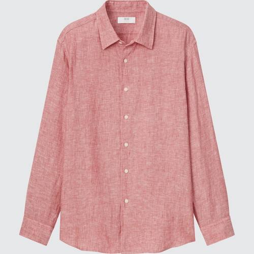 100% Льняная рубашка премиум-класса Regular Fit (обычный воротник) Красная