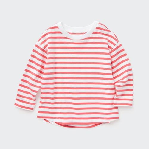 Хлопчатобумажная футболка в полоску с круглым вырезом и длинными рукавами для малышей Красная