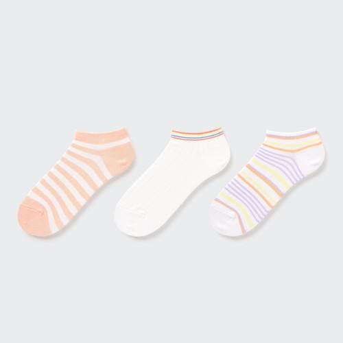 Короткие носки в полоску для девочек (три пары) Светло-оранжевая