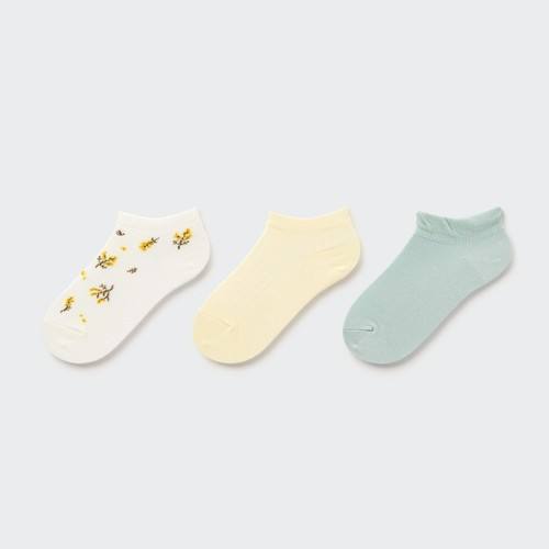 Короткие носки с цветочным принтом для девочек (три пары) Кремовая