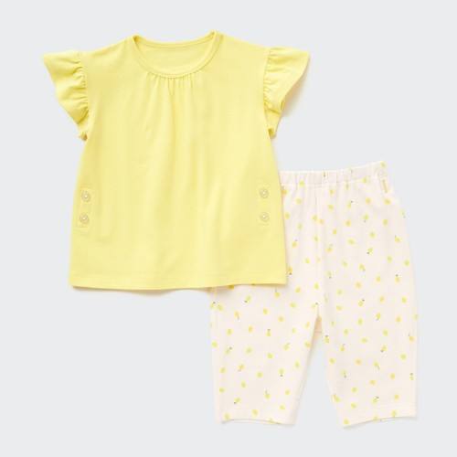 Пижама с короткими рукавами и принтом СУХОГО мороженого для малышей Желтая