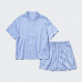 Атласная пижама с принтом и короткими рукавами Синяя