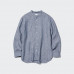 Рубашка в полоску обычного покроя из 100% льна премиум-класса (дедушкин воротник) Синяя