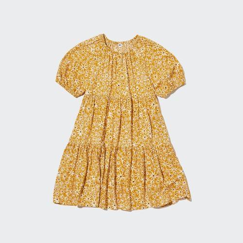 Платье с короткими рукавами из вискозы с цветочным принтом для девочек Желтая
