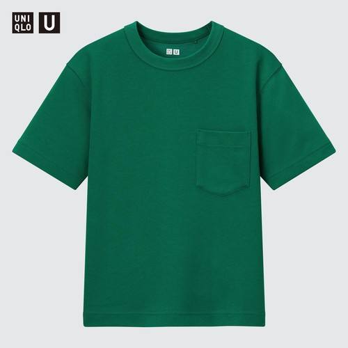 Детская хлопчатобумажная футболка с круглым вырезом и короткими рукавами Uniqlo U AIRism Зеленая
