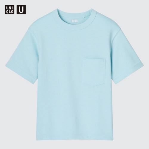 Детская хлопчатобумажная футболка с круглым вырезом и короткими рукавами Uniqlo U AIRism Синяя