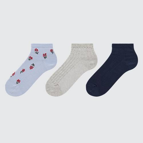Короткие носки с цветочным рисунком для девочек (три пары) Синяя