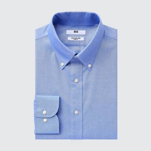 Облегающая рубашка Super Non-Iron (воротник на пуговицах) Синяя