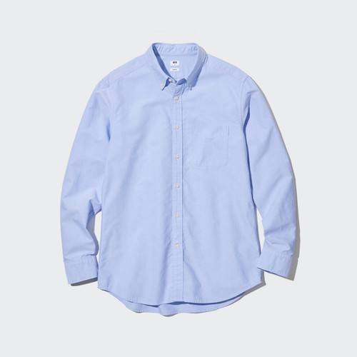 Приталенная Оксфордская рубашка (Воротник на пуговицах) Синяя
