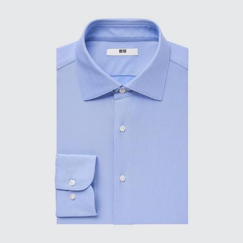 Рубашка Обычного покроя Из Негладкого Трикотажа (Воротник С Полуотрезом) Синяя