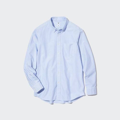 Облегающая полосатая Оксфордская рубашка (Воротник на пуговицах) Синяя