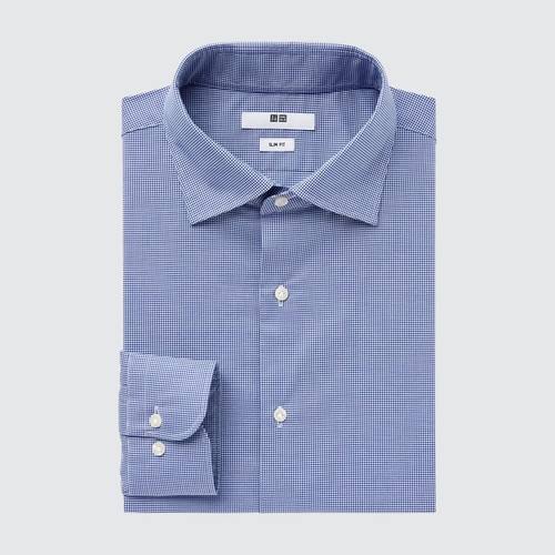 Легкая в уходе рубашка Slim Fit из хлопчатобумажной ткани Стрейч (воротник с полуотрезом) Синяя