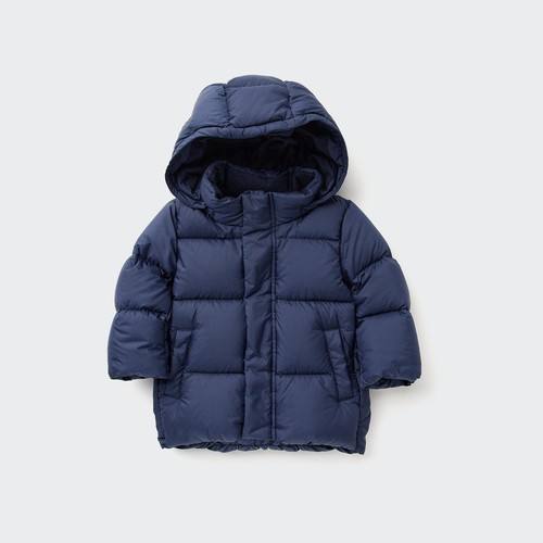 Объемное пуховое пальто для малышей Темно-синего цвета