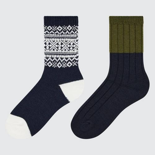 Детские носки с принтом HEATTECH Fair Isle (две пары) Темно-синего цвета