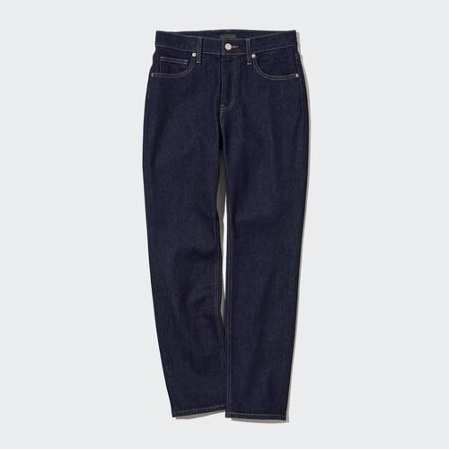 Приталенные джинсы с прямыми штанинами длиной до щиколотки Темно-синего цвета